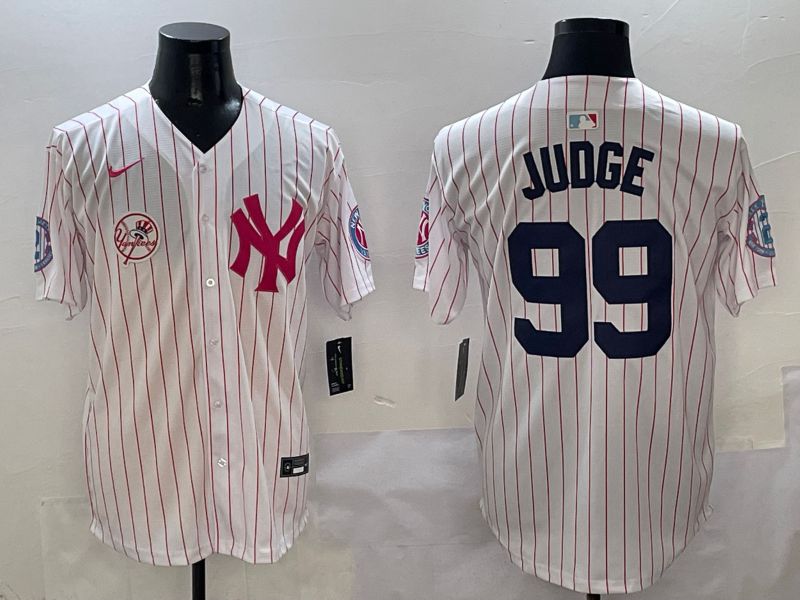 Men New York Yankees #99 Judge White Stripe Jointly Name Nike 2025 MLB Jersey style 7->new york yankees->MLB Jersey